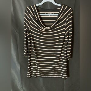Soma Loungewear Size Medium Black Metallic Gold in Beige Striping Cowl Neck
